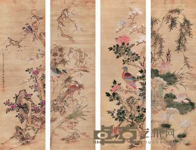 林令旭 花鸟 四屏 157×48cm×4